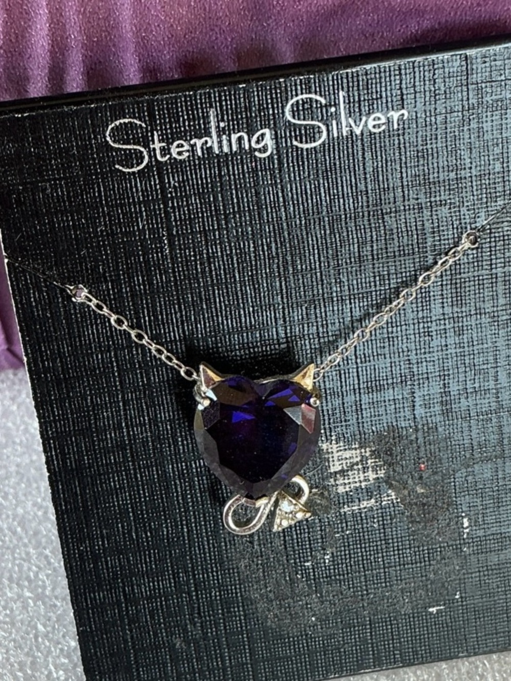Unique Sterling Silver Faux Blue Sapphire Devil Heart Necklace